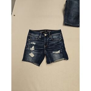 American Eagle Size 2 Cutoff Distressed Middue Shortie Blue Denim Shorts